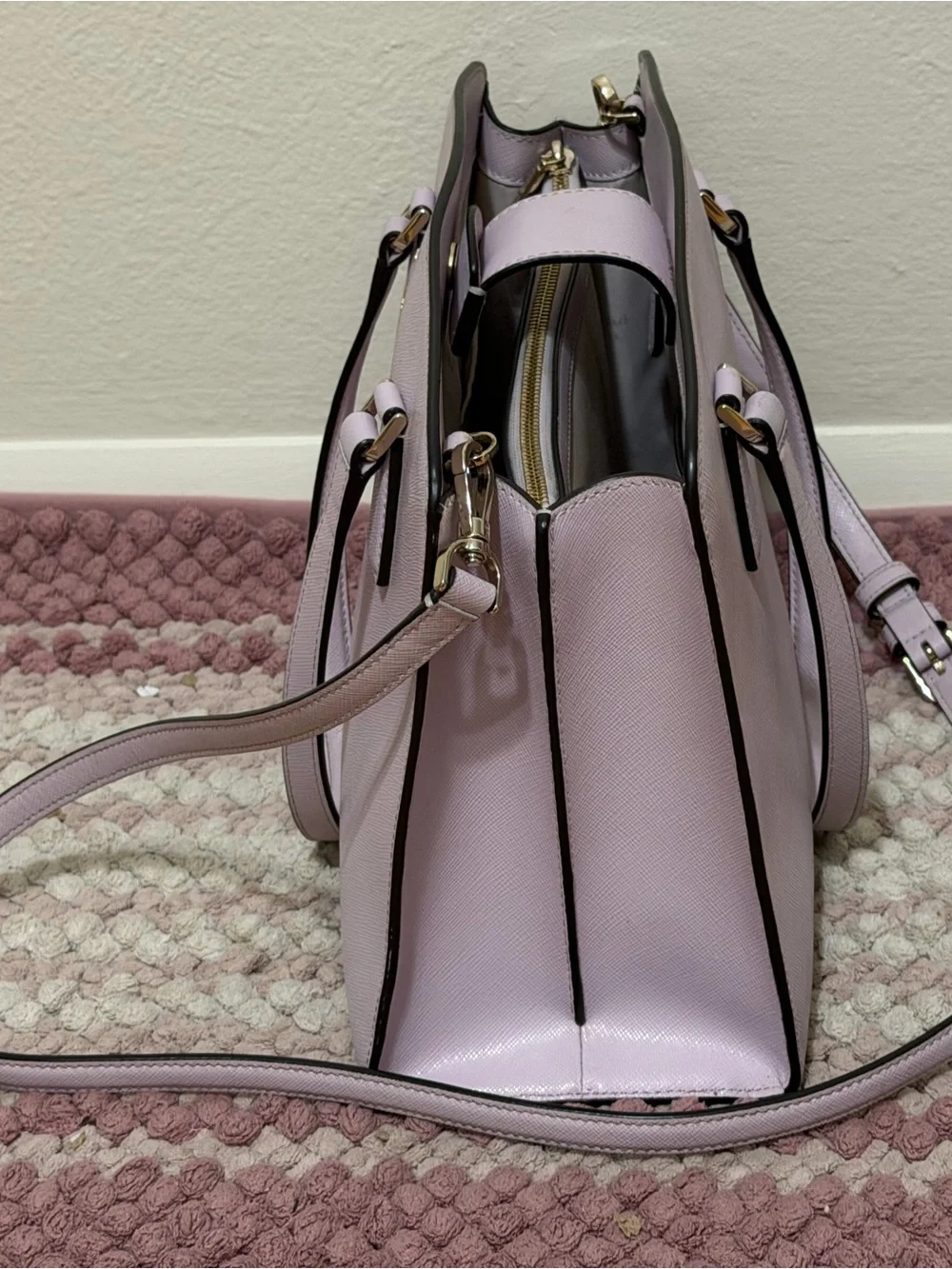 kate spade lavender leather satchel with detachable strap